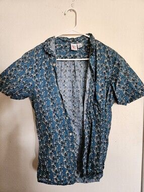 Men's Teal Floral Short-Sleeve Button-Down Shirt